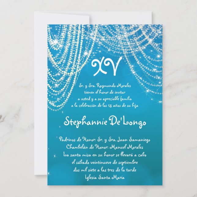 invitación del cumpleaños de Quinceanera de la luz (Anverso)