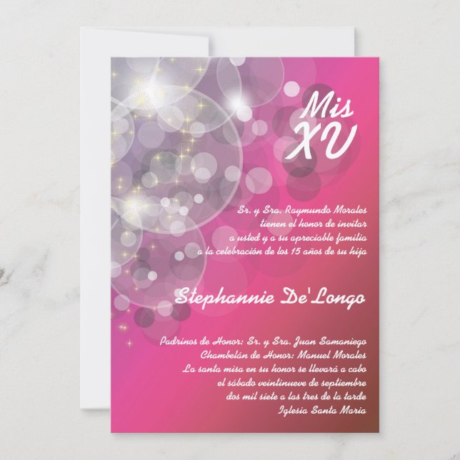 invitación del cumpleaños de Quinceanera de la luz (Anverso)