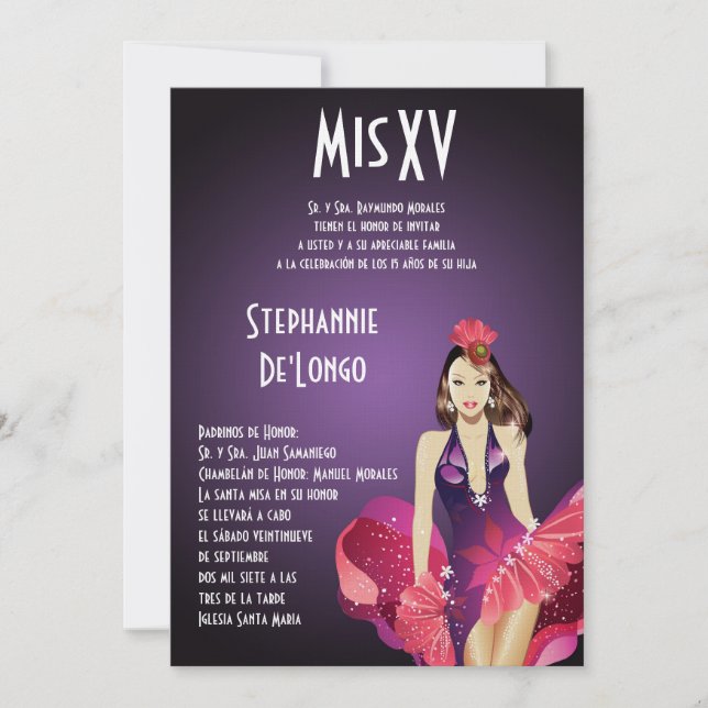 invitación del cumpleaños de Quinceanera del chica (Anverso)