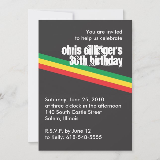Invitación del cumpleaños de Rasta (Anverso)
