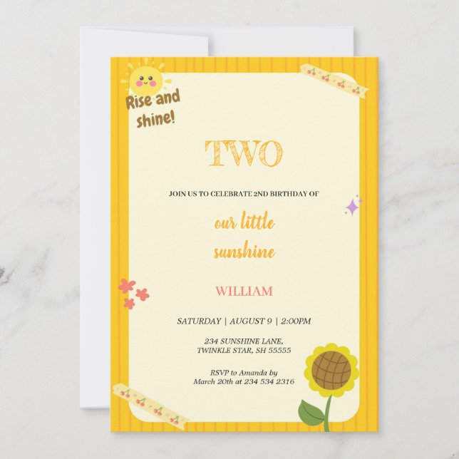 INVITACIÓN DEL CUMPLEAÑOS DE RISE Y SHINE (Anverso)