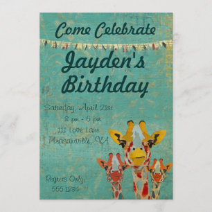 Invitación del cumpleaños de tres jirafas que mira
