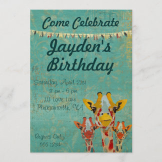 Invitación del cumpleaños de tres jirafas que mira