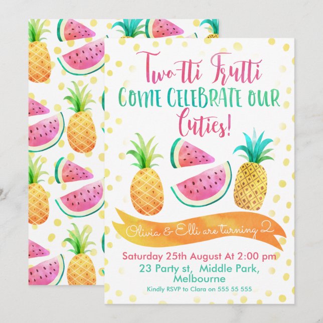 Invitación del cumpleaños de Two-tti Frutti de los (Anverso / Reverso)