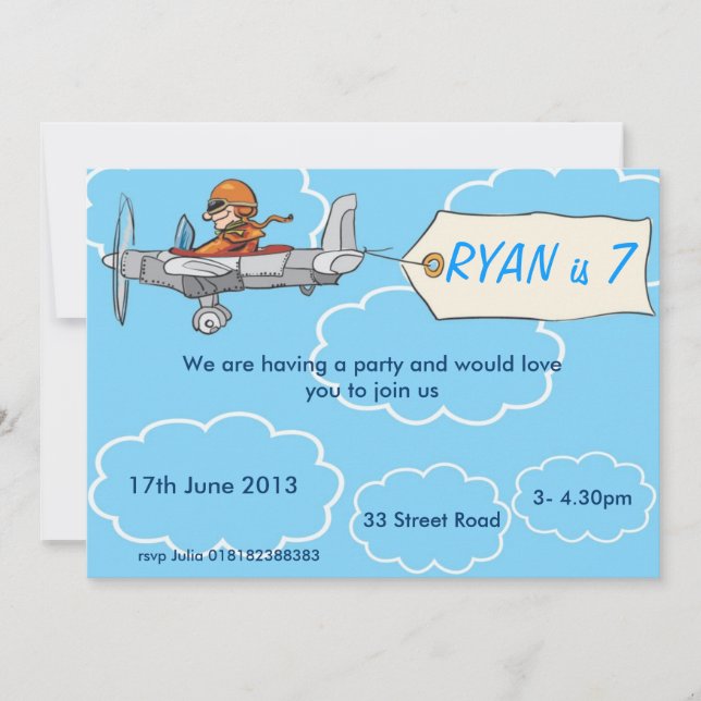 Invitación del cumpleaños del aeroplano de los (Anverso)