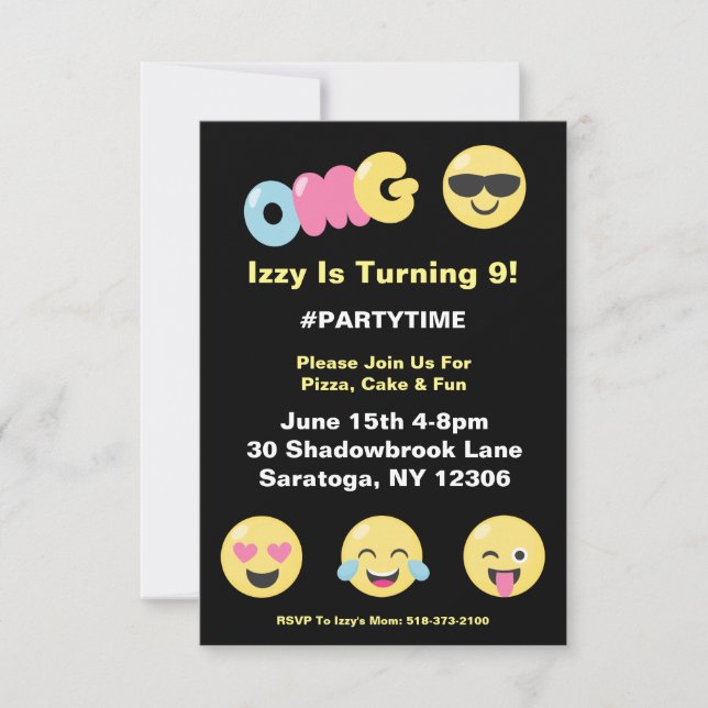 Invitación del cumpleaños del amante de la emoji (Anverso)