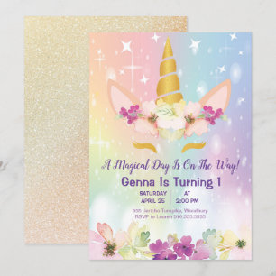 Invitación del cumpleaños del arco iris mágico del