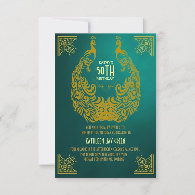 Invitación del cumpleaños del art déco de los años (Anverso)