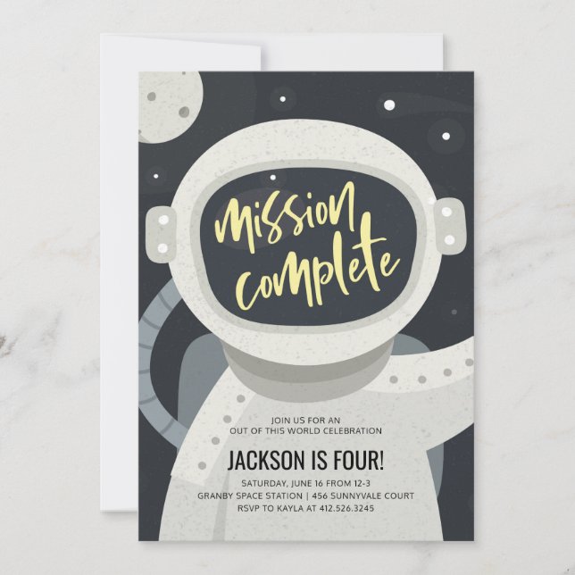 Invitación del cumpleaños del astronauta del (Anverso)