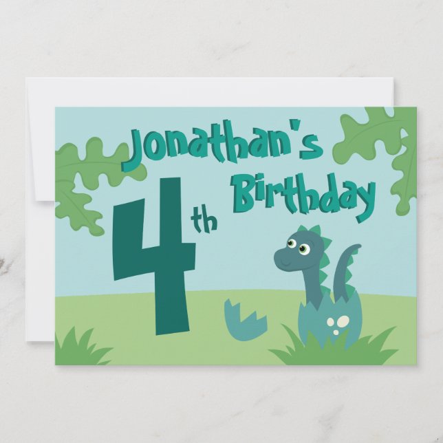 Invitación del cumpleaños del bebé con Dino lindo (Anverso)