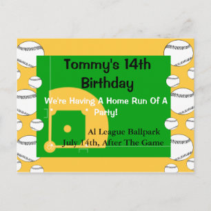 Invitación del cumpleaños del béisbol