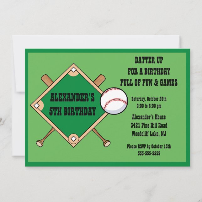 Invitación del cumpleaños del béisbol (Anverso)