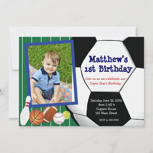 Invitación del cumpleaños del béisbol del fútbol (Anverso)