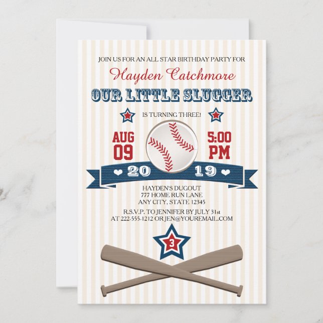 INVITACIÓN DEL CUMPLEAÑOS DEL BÉISBOL PARA LOS (Anverso)