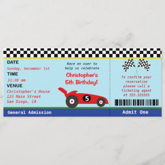 Invitación del cumpleaños del boleto del coche de