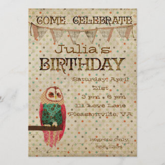 Invitación del cumpleaños del búho de Rosa
