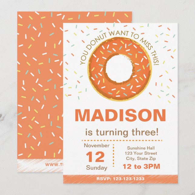 Invitación del cumpleaños del buñuelo de la (Anverso / Reverso)