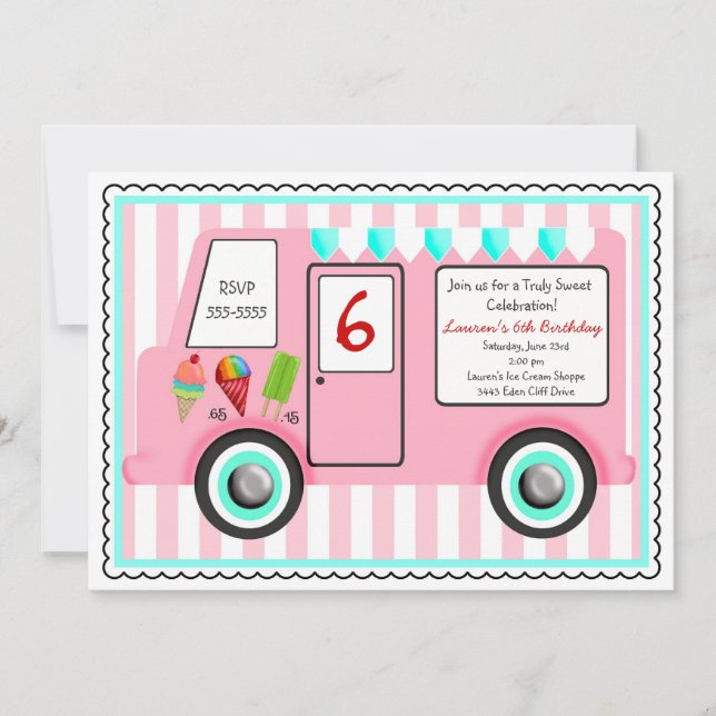 Invitación del cumpleaños del camión del helado (Anverso)