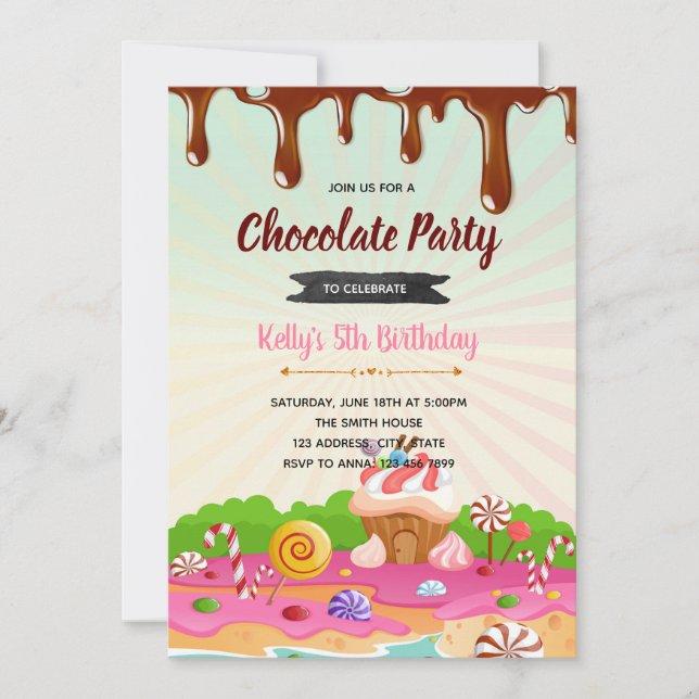 Invitación del cumpleaños del candyland del (Anverso)