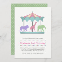 Invitación del cumpleaños del carrusel del safari
