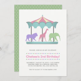 Invitación del cumpleaños del carrusel del safari
