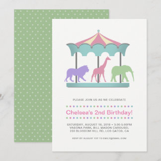 Invitación del cumpleaños del carrusel del safari