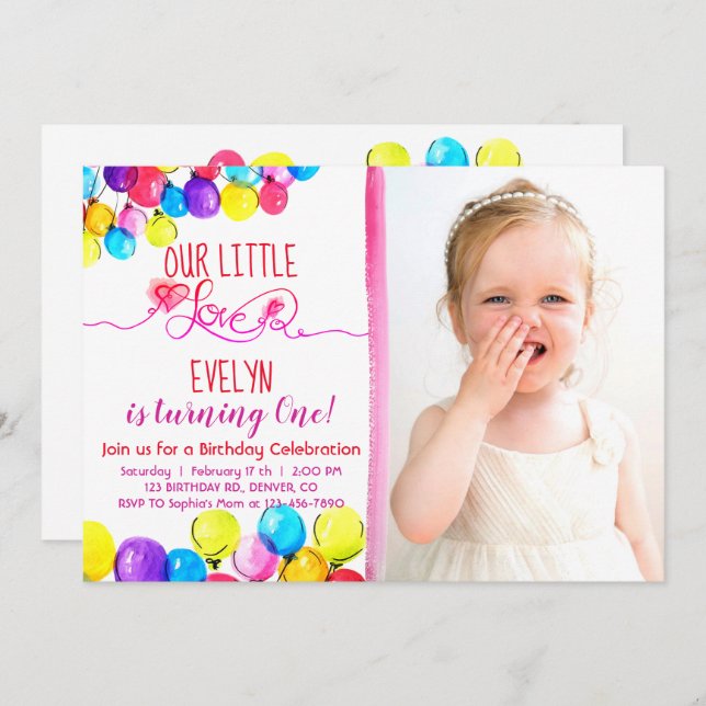 Invitación del cumpleaños del chica del AMOR del (Anverso / Reverso)