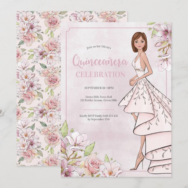 Invitación del cumpleaños del chica del encanto de (Anverso / Reverso)