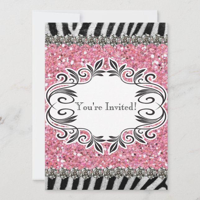 Invitación del cumpleaños del chica del purpurina (Anverso)