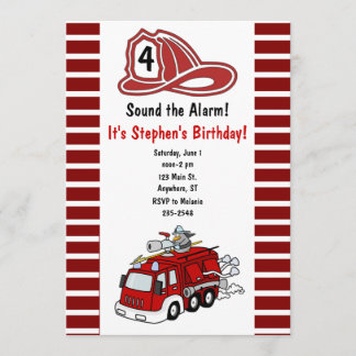 Invitación del cumpleaños del coche de bomberos