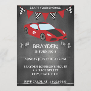 Invitación del cumpleaños del coche de carreras de