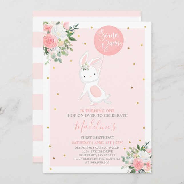 Invitación del cumpleaños del conejito un cierto (Anverso / Reverso)