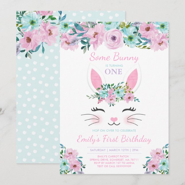 Invitación del cumpleaños del conejito un cierto (Anverso / Reverso)
