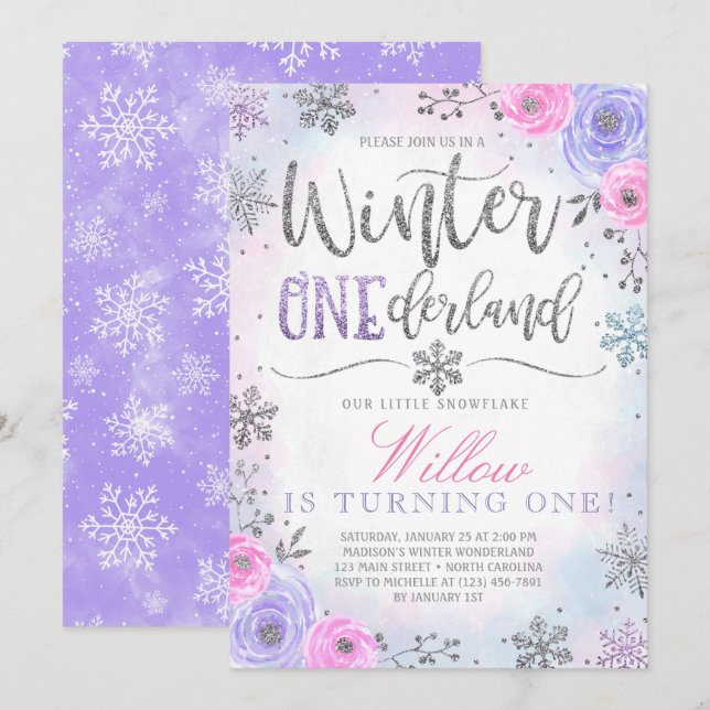 Invitación del cumpleaños del copo de nieve de (Anverso / Reverso)