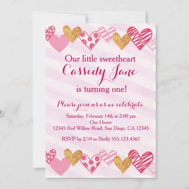 Invitación del cumpleaños del corazón del amor (Anverso)