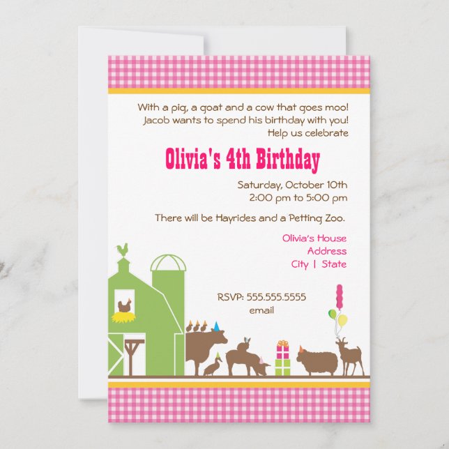 Invitación del cumpleaños del corral (Anverso)