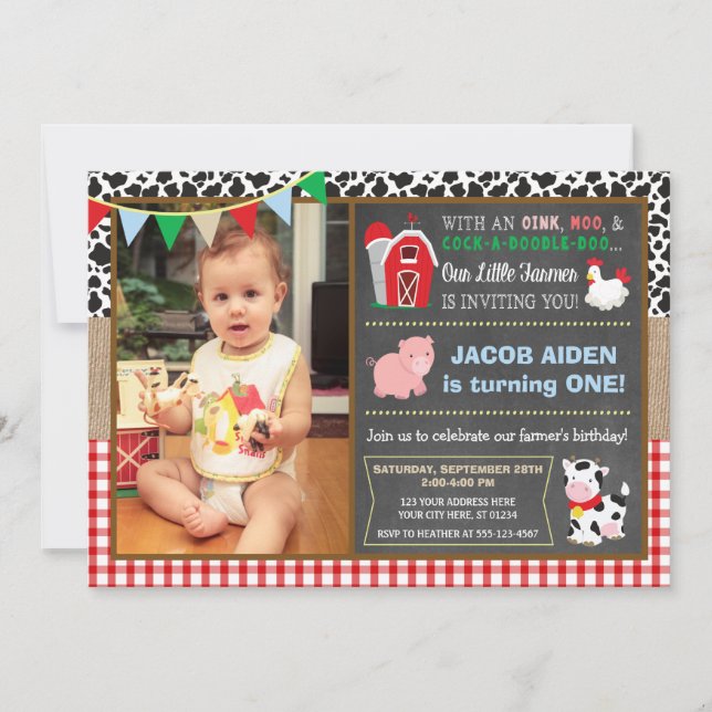 Invitación del cumpleaños del corral con la foto (Anverso)