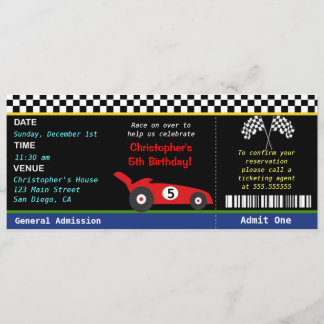Invitación del cumpleaños del corredor del coche