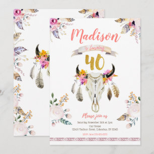 Invitación del cumpleaños del cráneo floral tribal