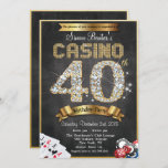 Invitación del cumpleaños del diamante del oro del<br><div class="desc">Invitación metálica de juego del cumpleaños de Bling de la 40.a del oro del póker de la noche del casino pizarra del diamante</div>