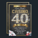Invitación del cumpleaños del diamante del oro del<br><div class="desc">Invitación metálica de juego del cumpleaños de Bling de la 40.a del oro del póker de la noche del casino pizarra del diamante</div>