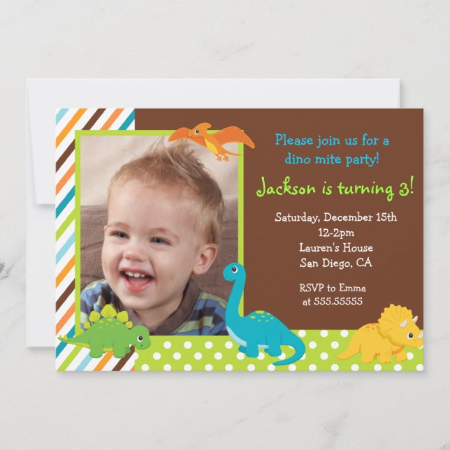 Invitación del cumpleaños del dinosaurio (Anverso)