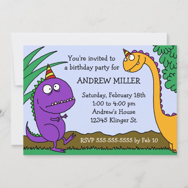 Invitación del cumpleaños del dinosaurio (Anverso)