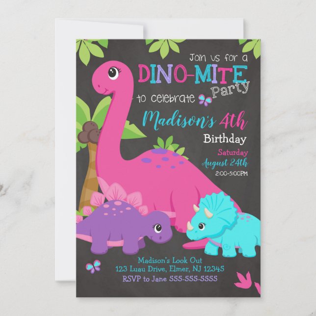 Invitación del cumpleaños del dinosaurio del (Anverso)