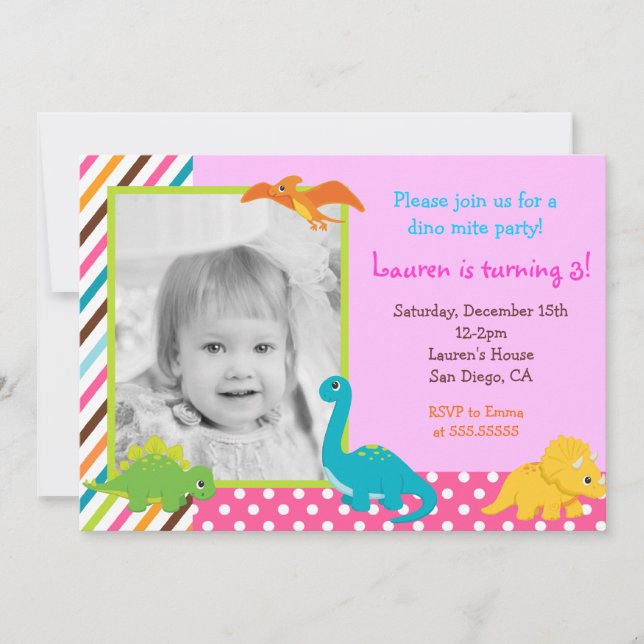 Invitación del cumpleaños del dinosaurio para el (Anverso)