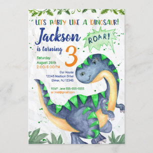Invitación del cumpleaños del dinosaurio para un