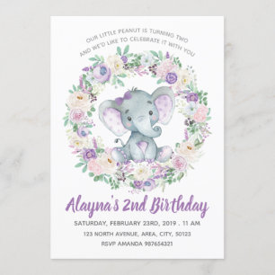 Invitación del cumpleaños del elefante del bebé de