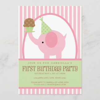 invitación del cumpleaños del elefante rosado 5x7