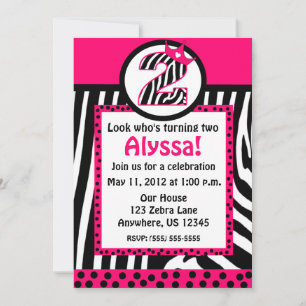 Invitación del cumpleaños del estampado de zebra y