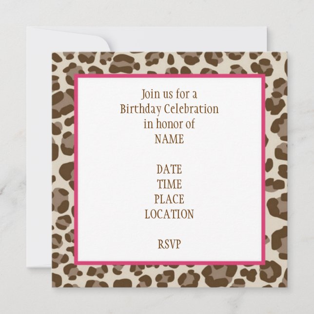 Invitación del cumpleaños del estampado leopardo (Anverso)